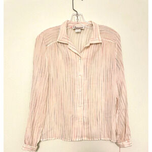 Vintage Womens Top Size 10 White Striped Sheer Button Up Deadstock Lagenlook 70s